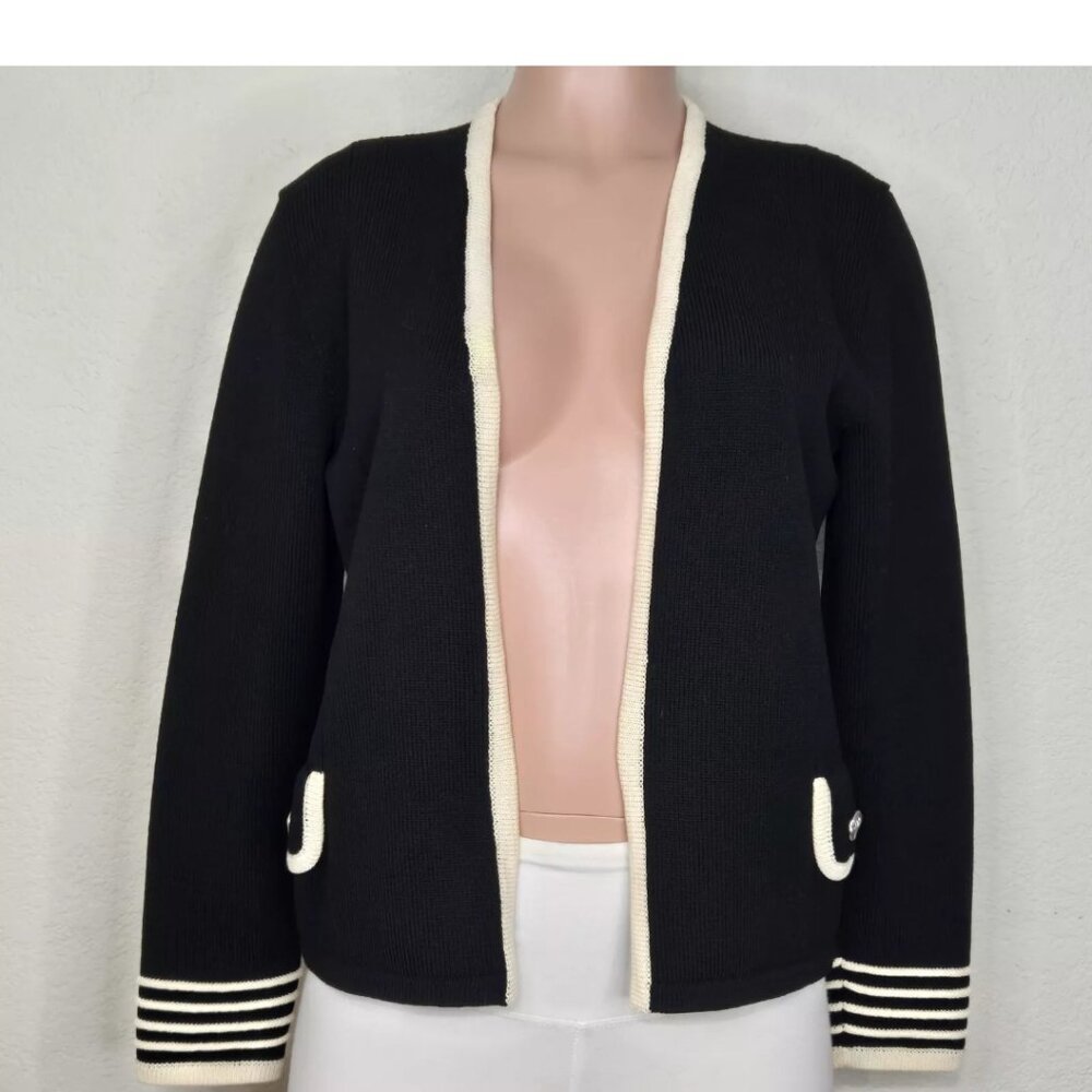 Steve Fabrikant Bergdorf Goodman Santana Knit Sweater Black 100% Wool Open